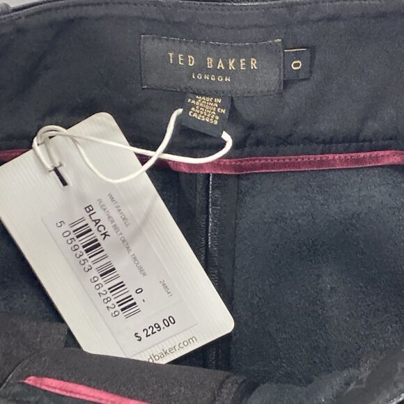 Ted Baker Pants Womens 2 Black Faux Leather Hi Waist Pleated Belted Classic NEW - Picture 14 of 16